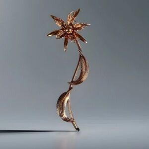 Vintage Copper Tone Floral Brooch
